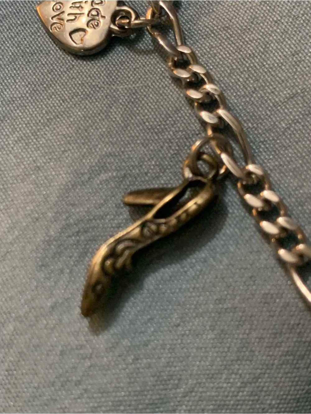Vintage Brighton Silver-Tone Charm Bracelet with Green and Clear Crystal Accents